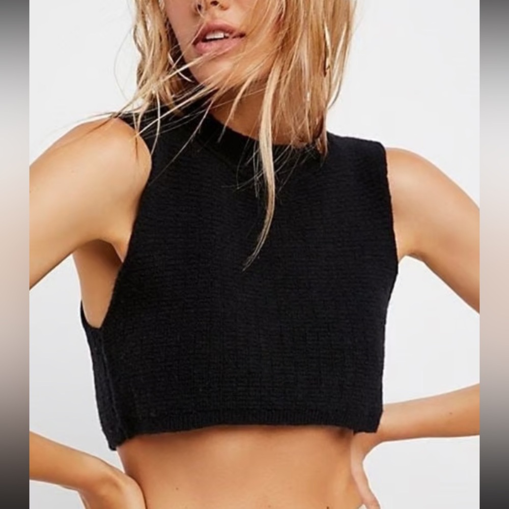Free People Cropped Tank Sweater Black Size Small Acrylic/Wool/Alpaca/Spandex